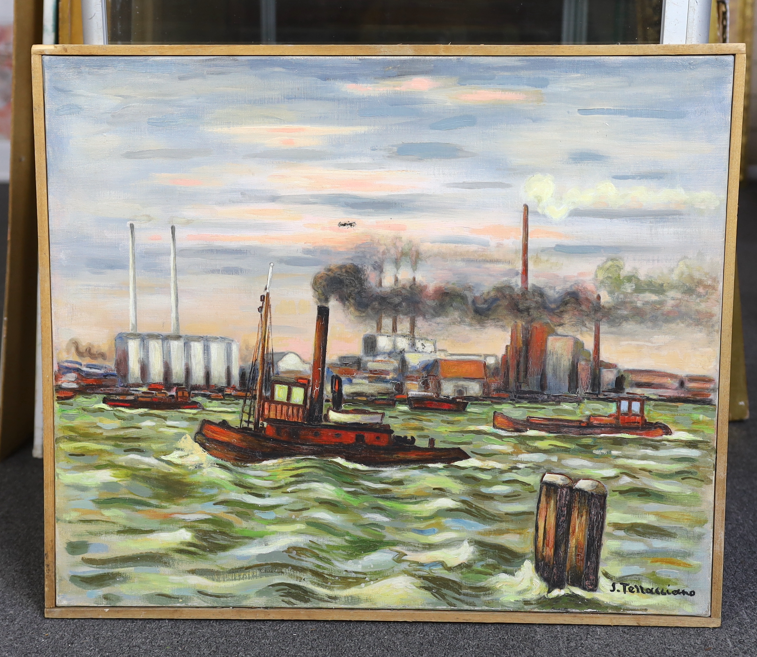 Sauveur Terracciano (Algerian, 1908-1991), 'Port d'Amsterdam', oil on canvas, 54 x 65cm